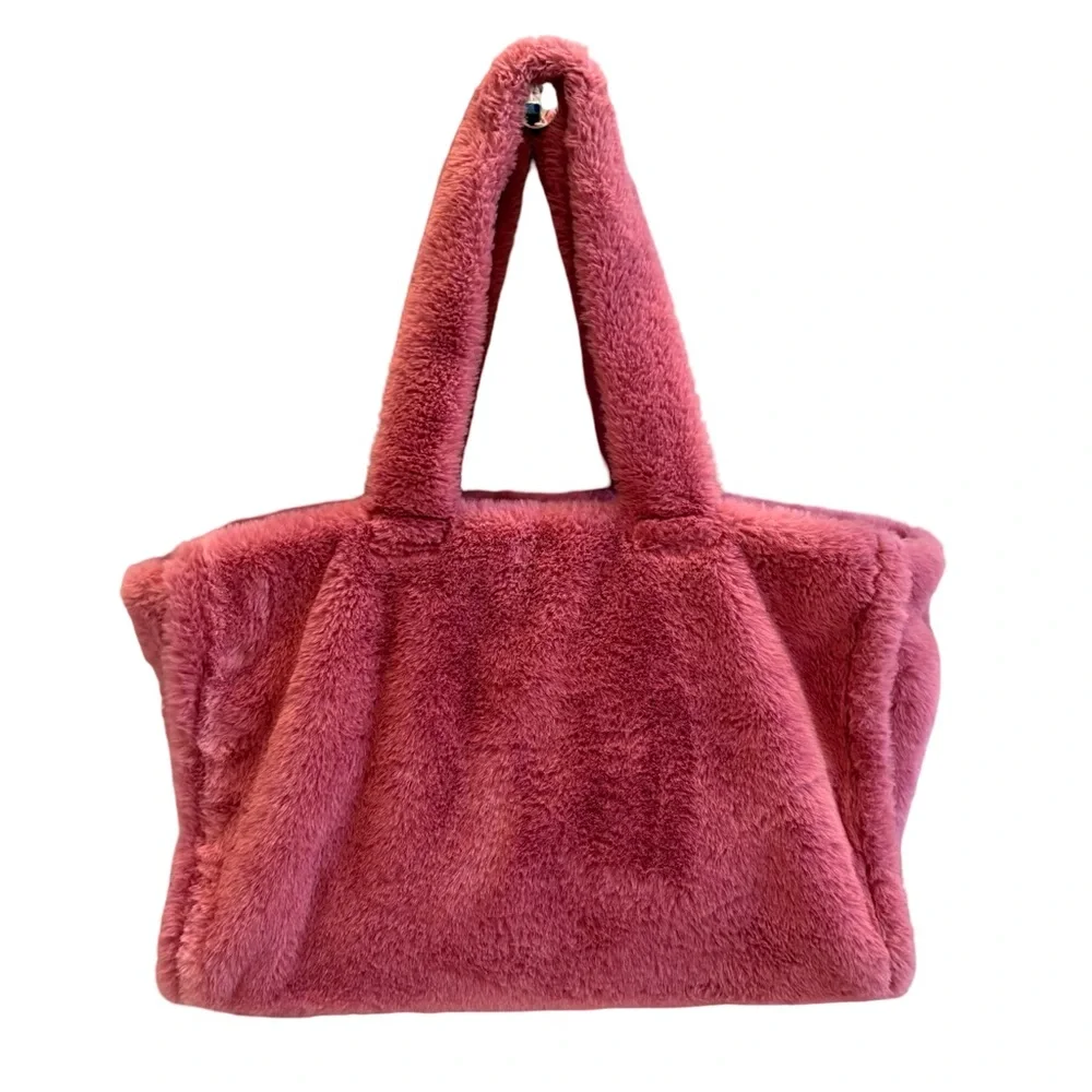 Anthropologie Faux Fur Soft Fluffy Rose Pink Bag Tote - Picture 6 of 15